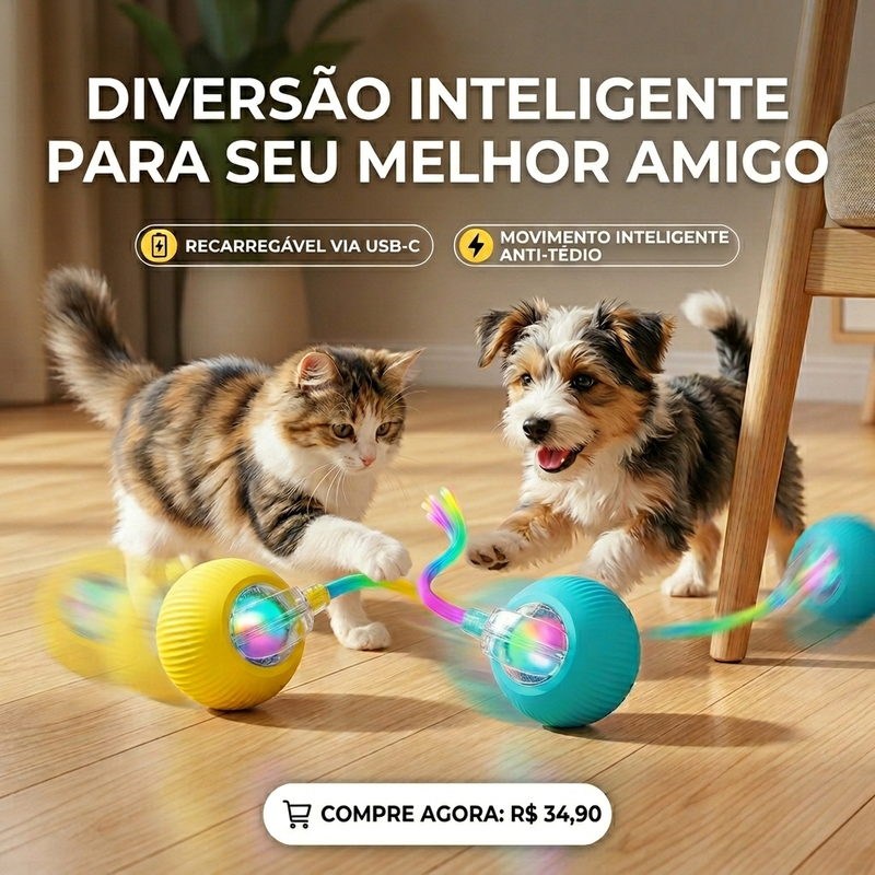 Bola Inteligente Interativa Pet – Antiestresse e Movimento Automático –  Resistente